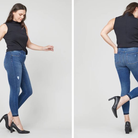 Spanx Distressed Ankle Skinny Jeans - Medium Wash, Medium - Picture 2 of 8